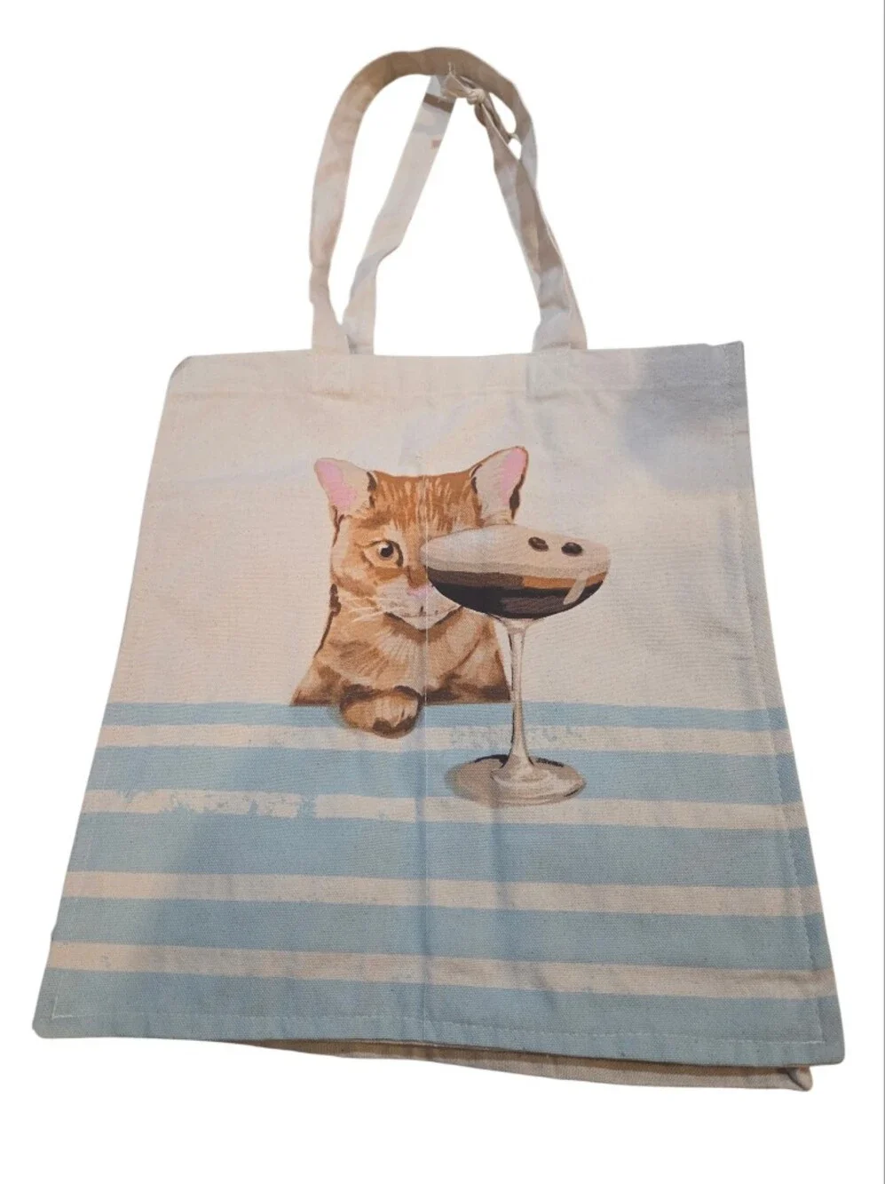 Circa Home - NEW Tabby Cat & Espresso Martini Canvas Tote Bag 100% Cotton